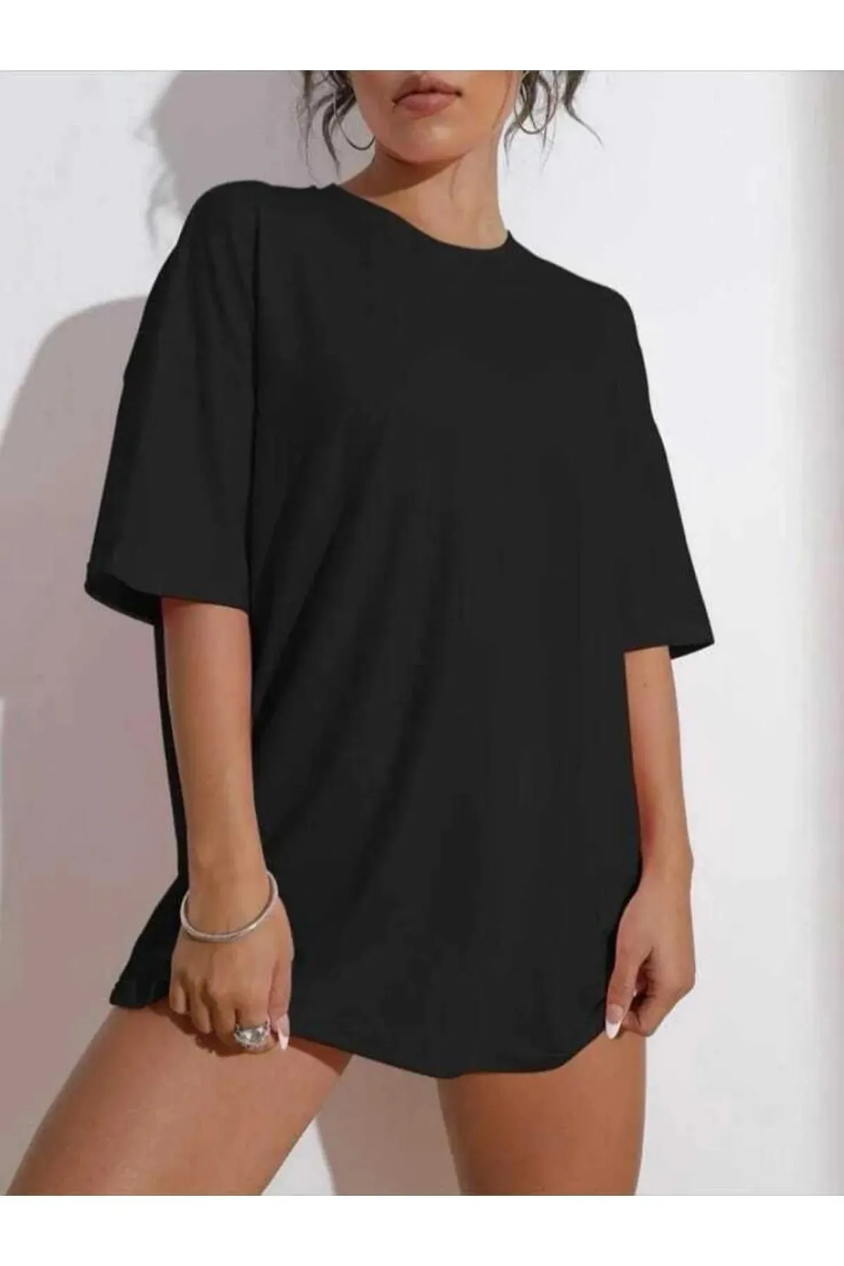 Know  Schwarzes Oversize-T-Shirt mit „Wish Happy Everyday“-Aufdruck für Damen