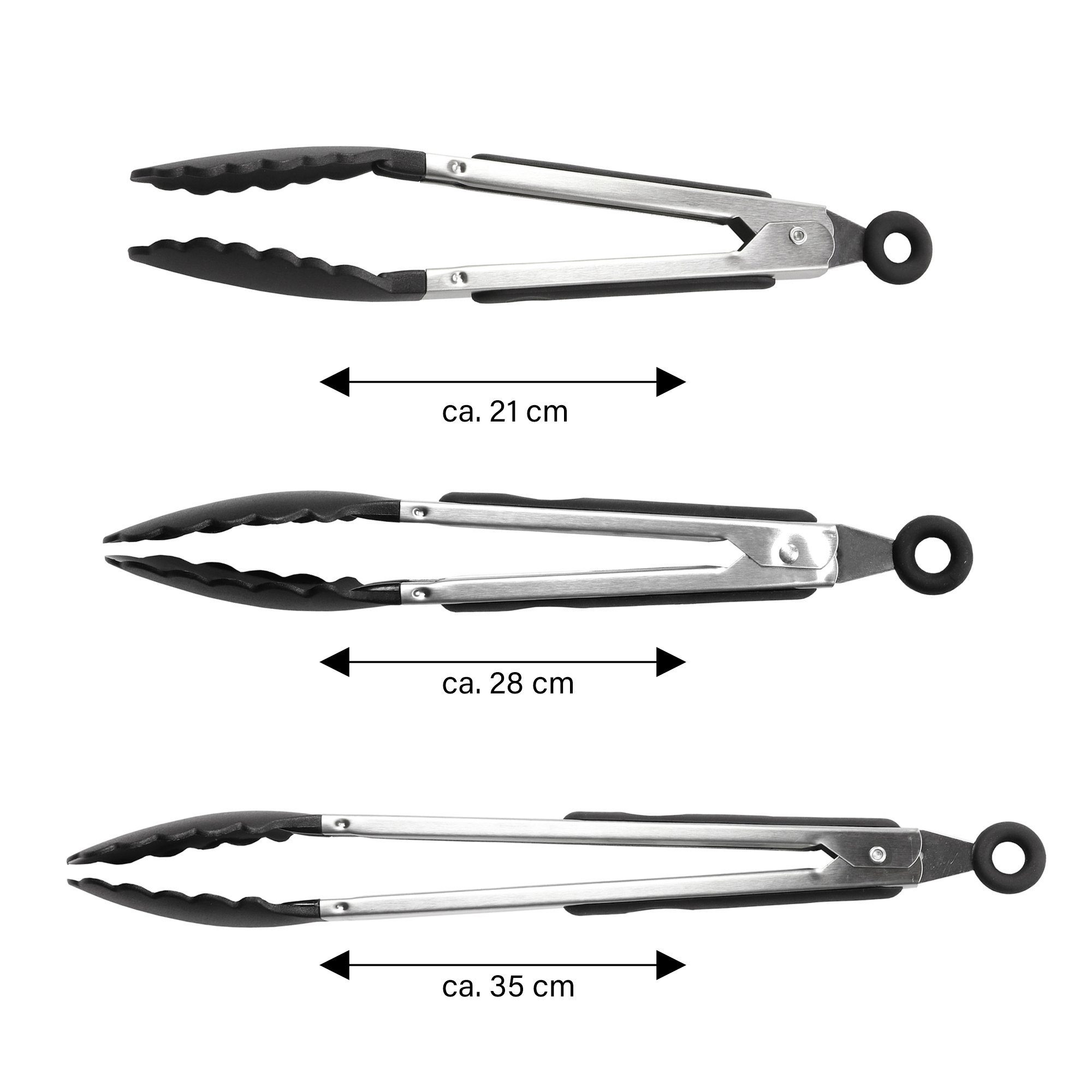 STONELINE Kochzange 3tlg. Kochzangen Set, 21/28/35 cm, Universalzangen aus Edelstahl, ideal für beschichtete Pfannen & Töpfe