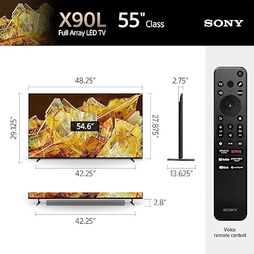 Sony 55 Inch 4K Ultra HD TV X90L Series: BRAVIA XR Full Array LED Smart Google TV with Dolby Vision HDR and Exclusive Features for The Playstation® 5 XR55X90L- 2023 Model
