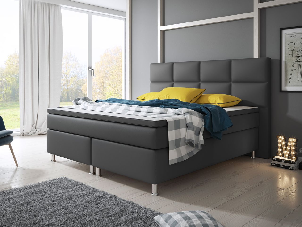IHG Boxspringbett Miami 180x200 cm Kunstleder Anthrazit