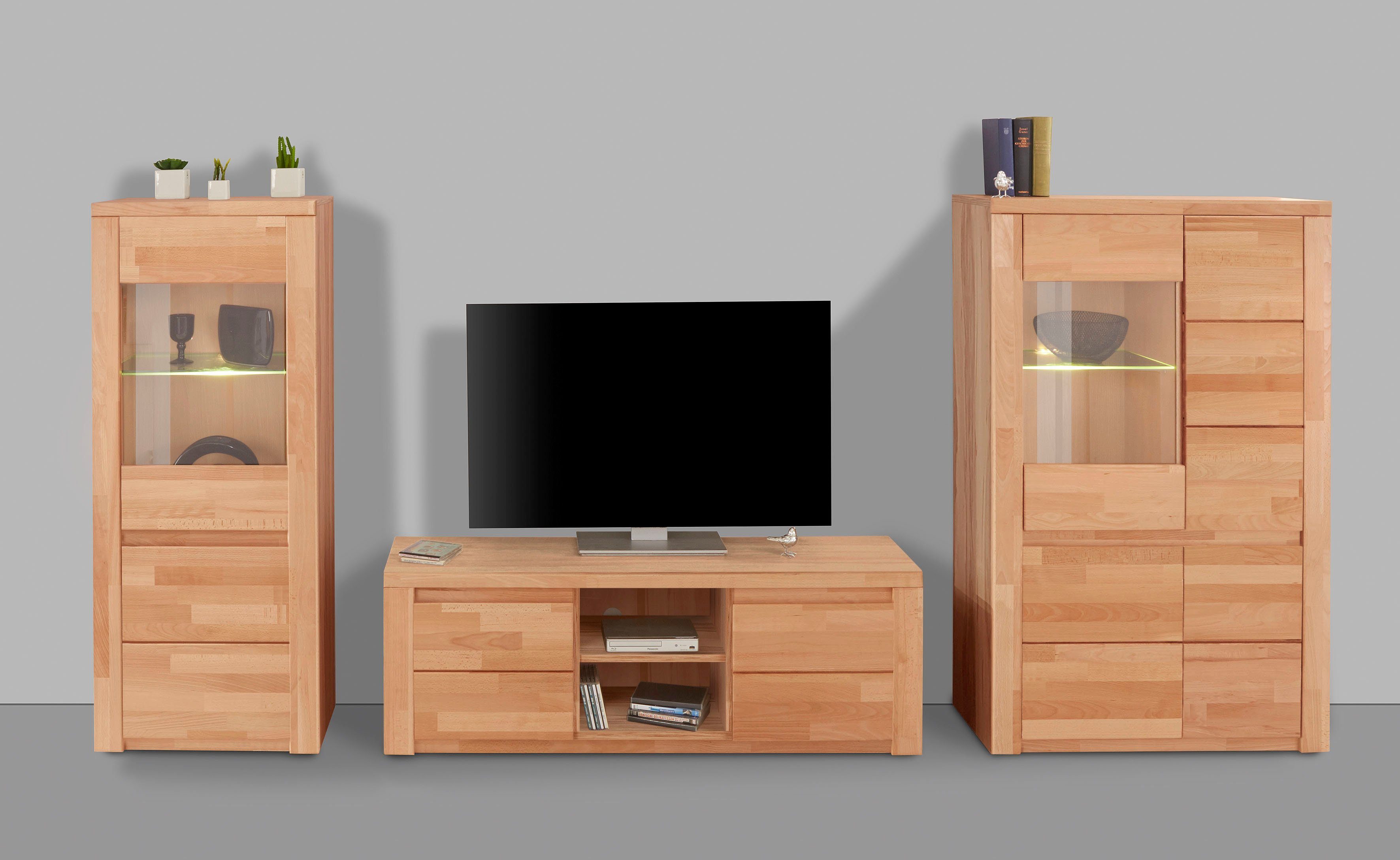 Home affaire Wohnwand Burani, (Set, 3-St), teilmassives Holz