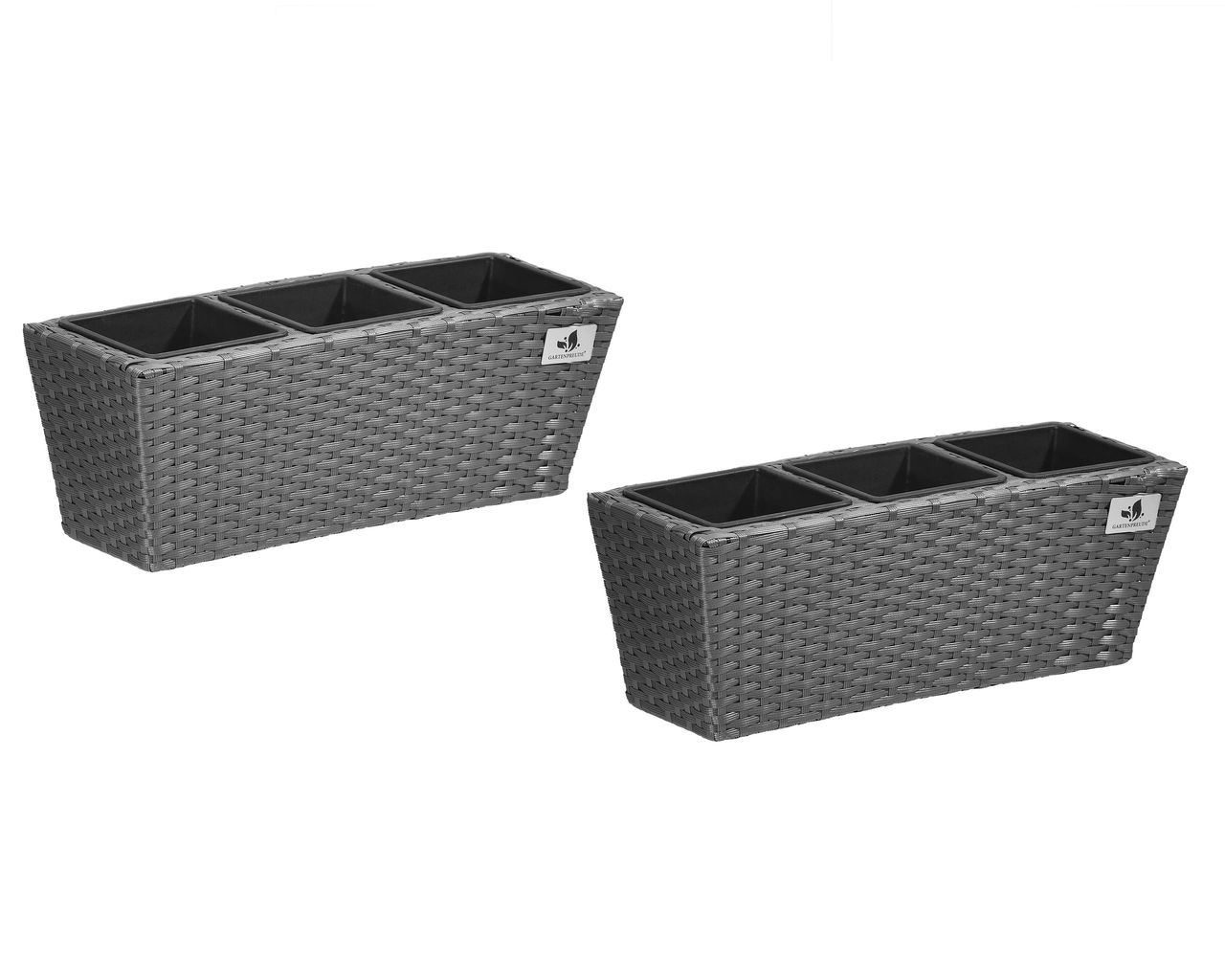 Weles Polyrattan Balkonkasten 2 Stück inkl. Aufhängung, 47 x 17 x 15 cm, 3er Kunststoffeinsatz, grau