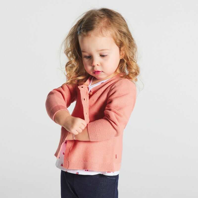 Gilet maille tricot effet pointelle rose bébé fille