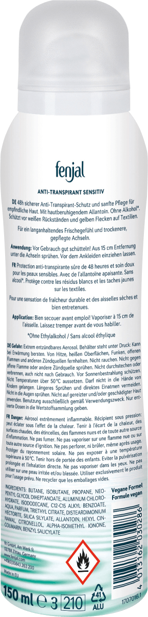 Antitranspirant Deospray sensitiv, 150 ml