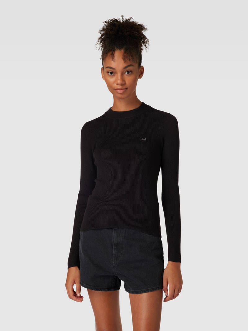 Longsleeve mit Label-Patch Modell 'CAVIAR' in schwarz