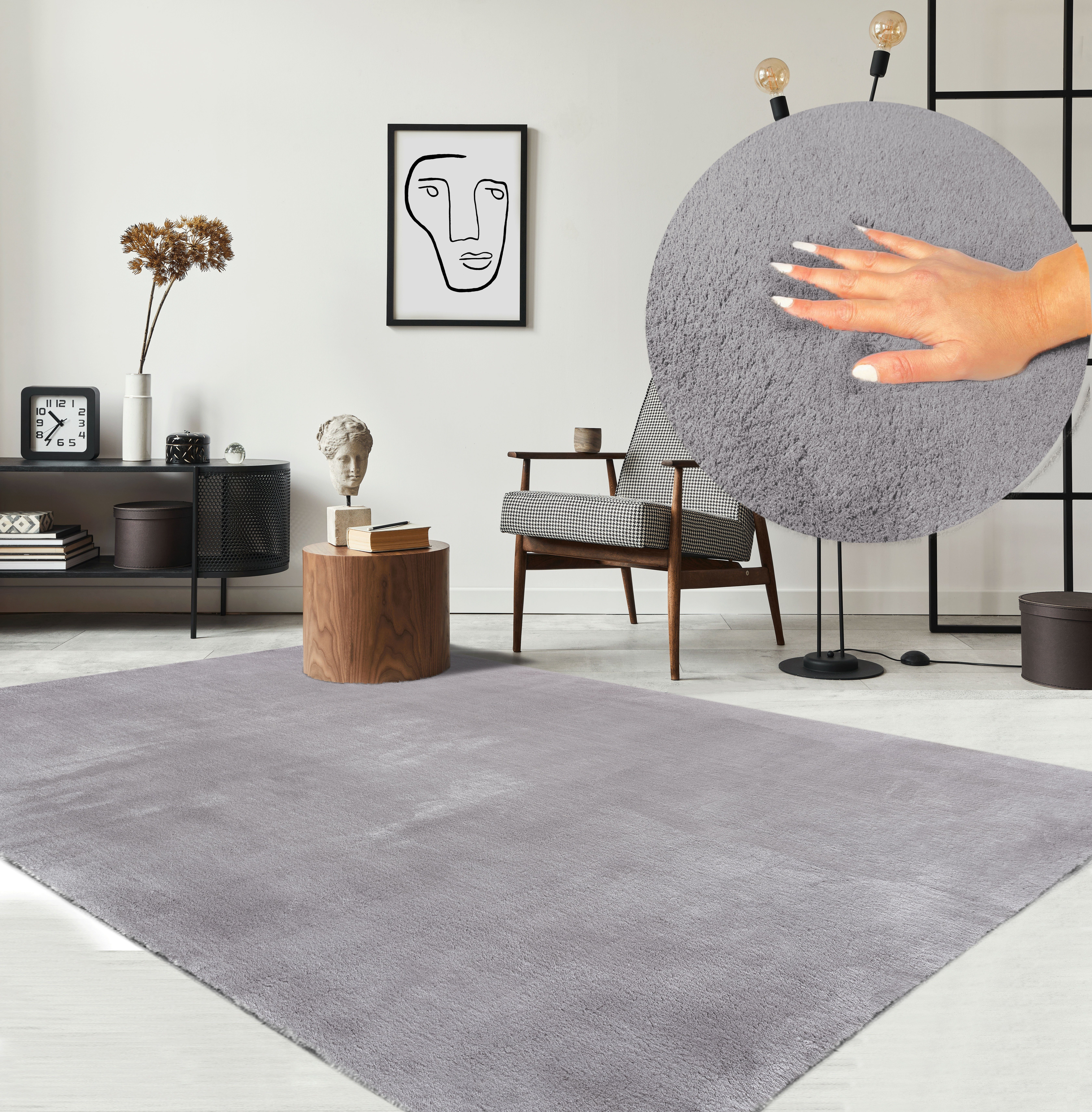 Teppich Relax, Wohnzimmer Teppich, Anti-Rutsch Unterseite, Waschbar, Kurzflor, the carpet, Rechteck, Höhe: 16 mm, Schlafzimmer, Kinderzimmer, flauschig, kuchelig, Felloptik