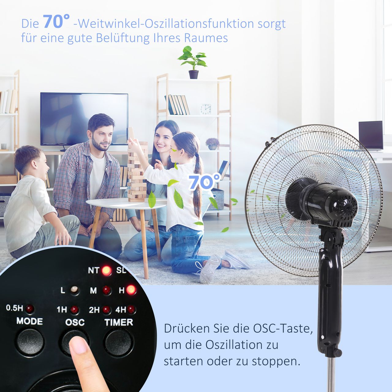 HOMCOM Standventilator Ventilator Fernbedienung Verstellbarer Neigungswinkel
