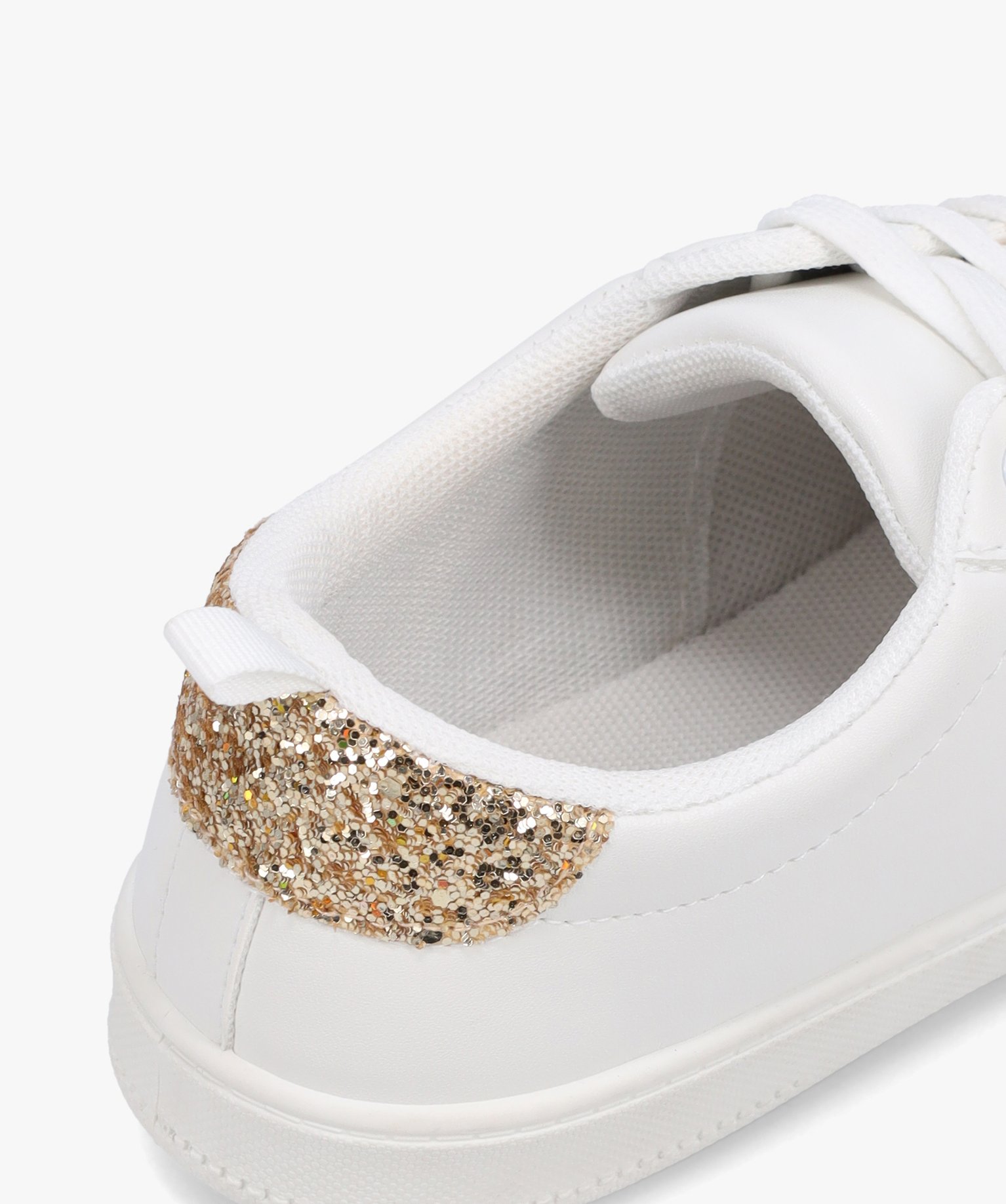 Tennis femme à lacets unies avec contrefort pailleté blanc | GEMO