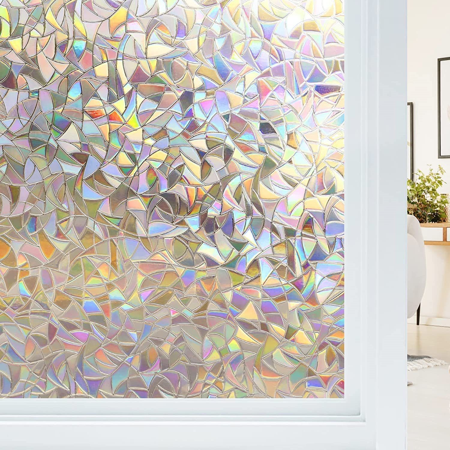 Fensterfolie Sichtschutzfolie Fenster 60x200cm, Selbstklebend 3D Regenbogen, AROMUJOY, strukturiert, statisch haftend