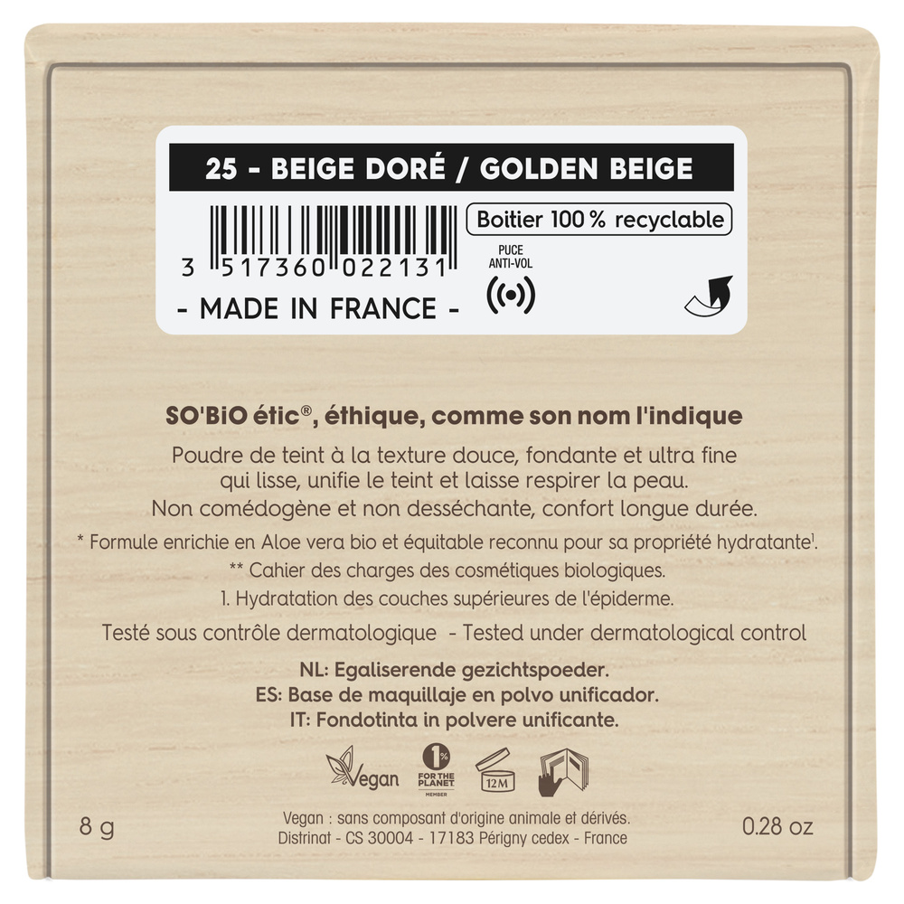 LÉA NATURE SO BiO étic Poudre de teint unifiante, Teint Divin - 25 Beige doré Poudre teinté
