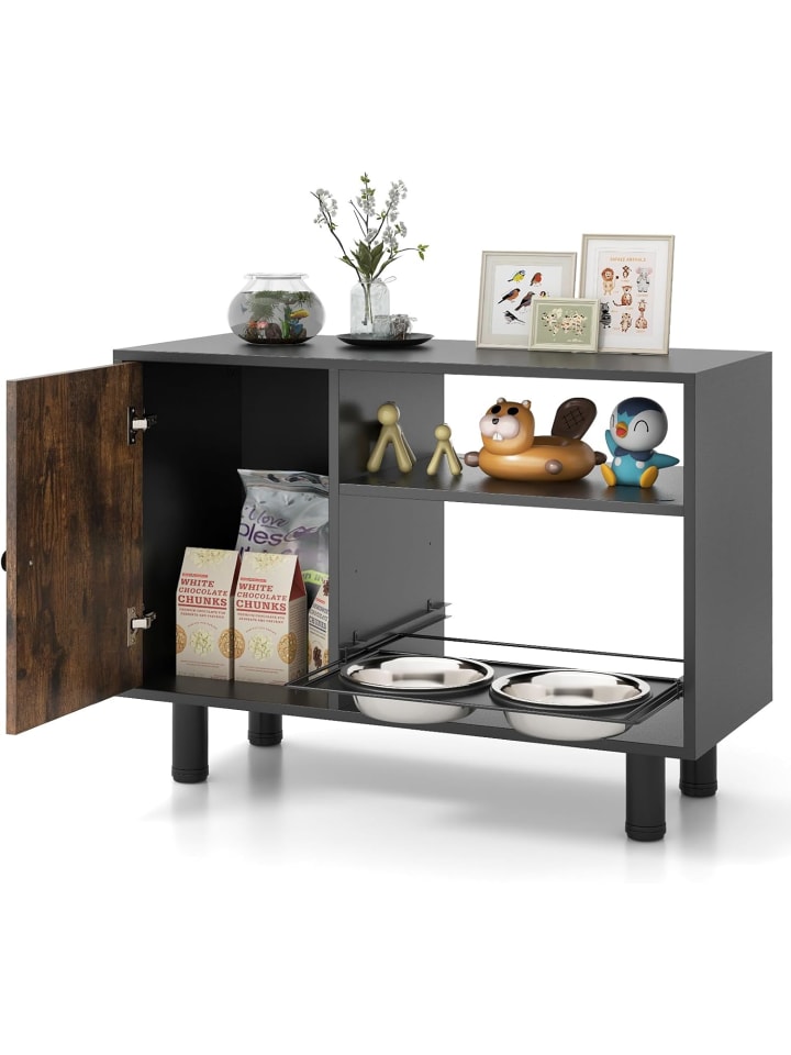 COSTWAY Futterschrank mit 2 Edelstahlnäpfen in Braun günstig kaufen onesize