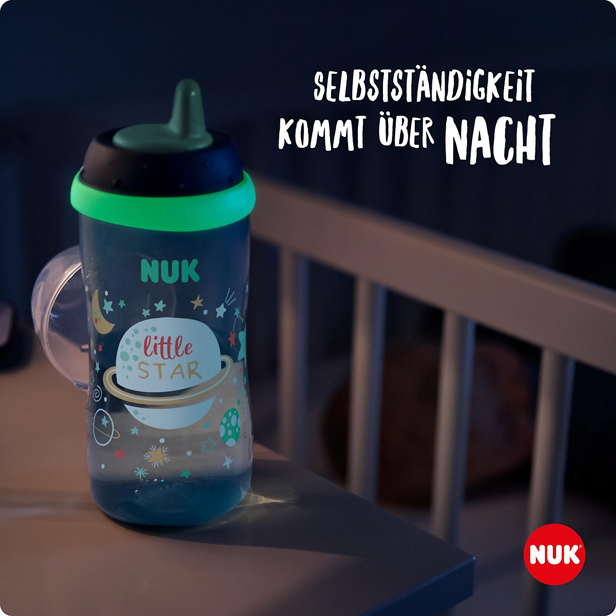 NUK Kiddy Cup Night, mit beißresistenter Trinktülle, 300ml, auslaufsicher, ab 12 Monaten, 1 Stück, blau