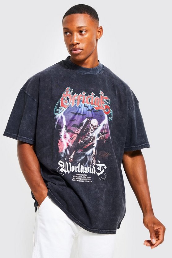 Oversize T-Shirt mit Acid-Waschung und Print