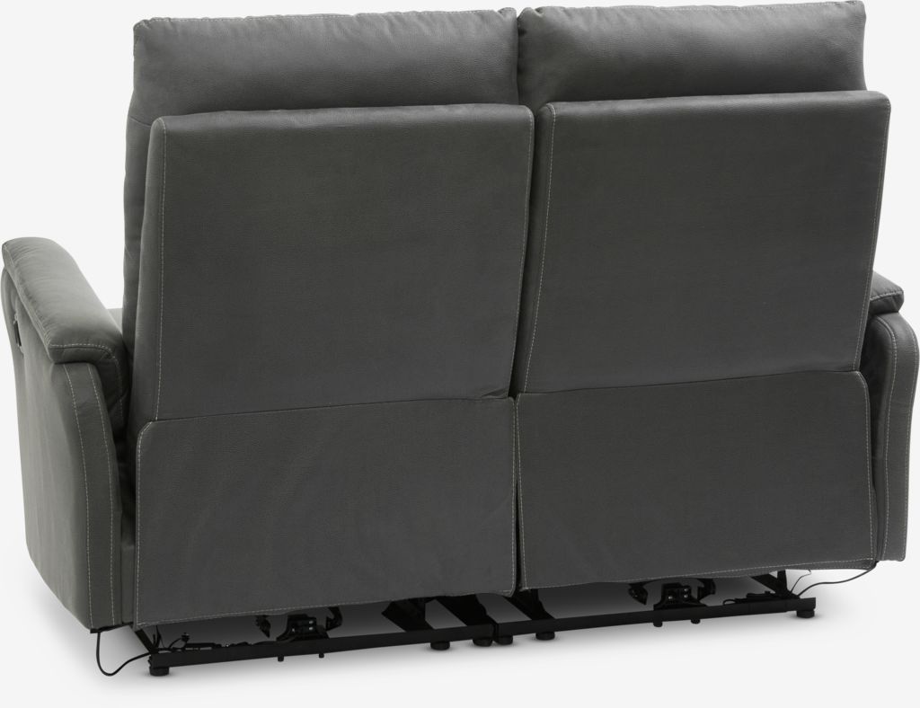 Sofá-cama de 2 lugares ABILDSKOV, em imitação de couro cinza.