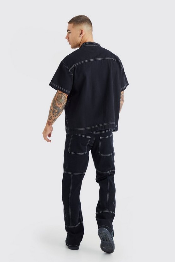 Kastiges Oversize Jeanshemd mit Kontrast-Naht