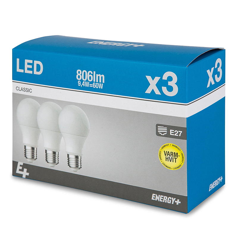 Energy Lyspære LED 806 lm 3-pk Classic E27 A60