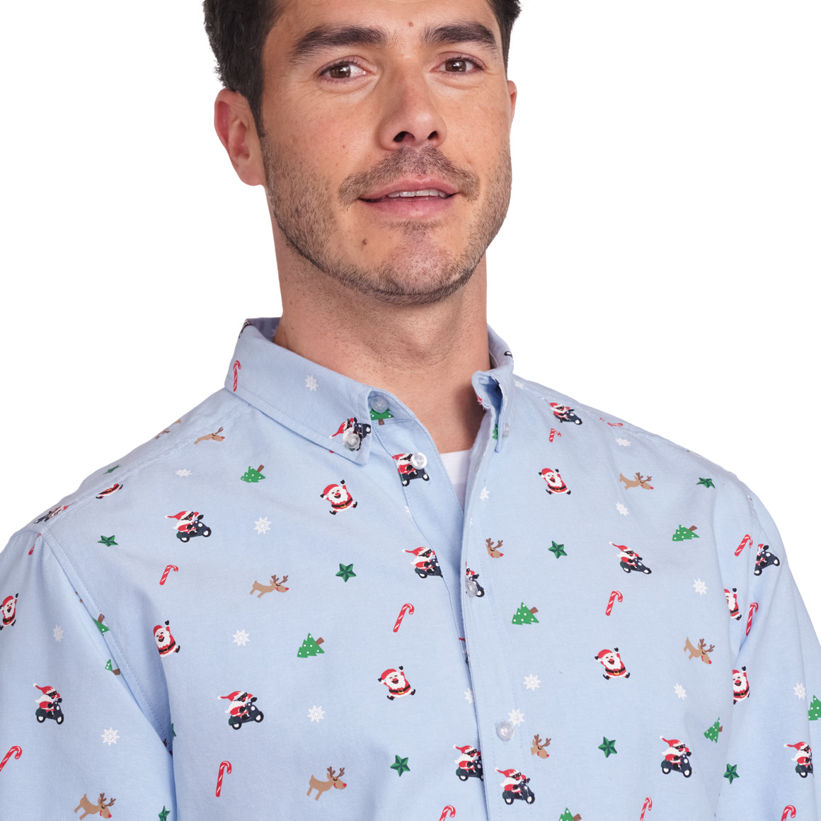 Herren Weihnachtshemd mit Allover-Print hellblau