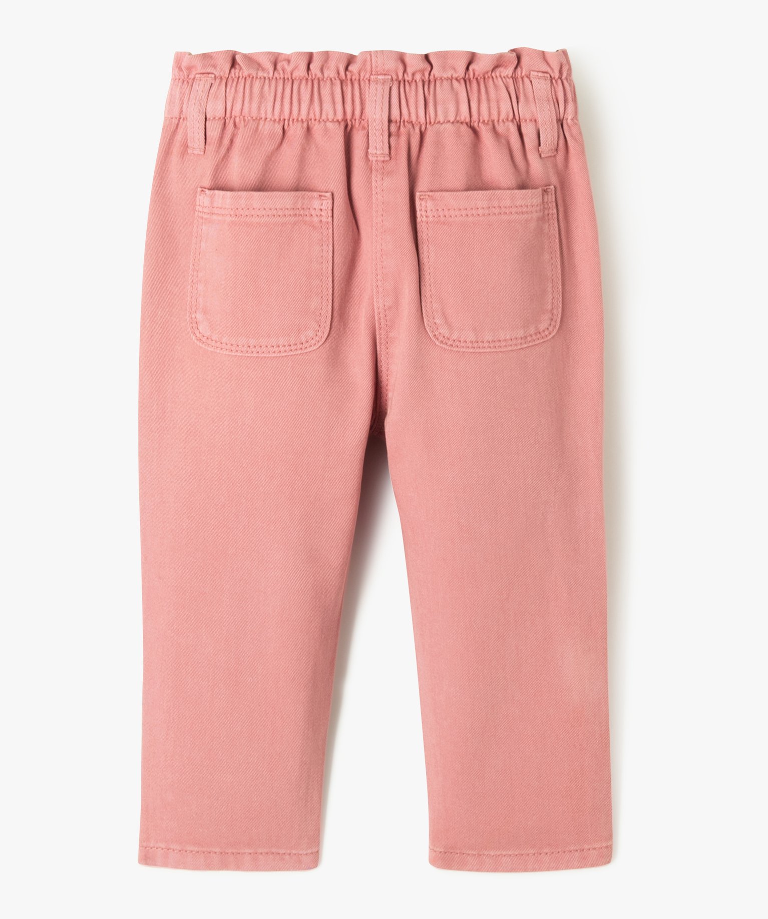 Pantalon bébé fille en toile de coton avec ceinture froncée rose fonce | GEMO
