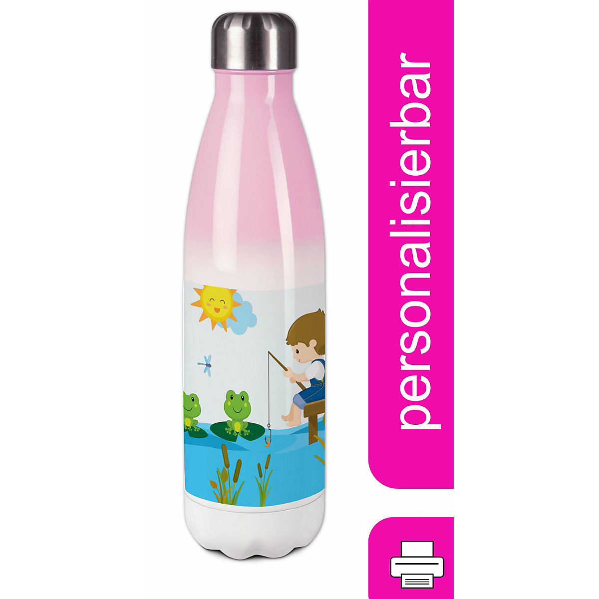 Edelstahl Kinder Thermoflasche / Trinkflasche bunt Froschteich Spülmaschinenfest, Auslaufsicher, Bruchfest, Doppelwandig, Für Heißgetränke geeignet, Mit Deckel, Isoliert