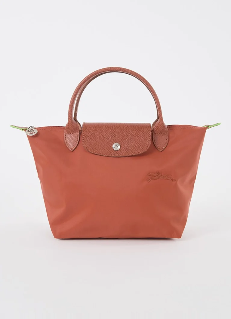 Geantă verde Longchamp Le Pliage, mărimea S, cu detalii din piele.