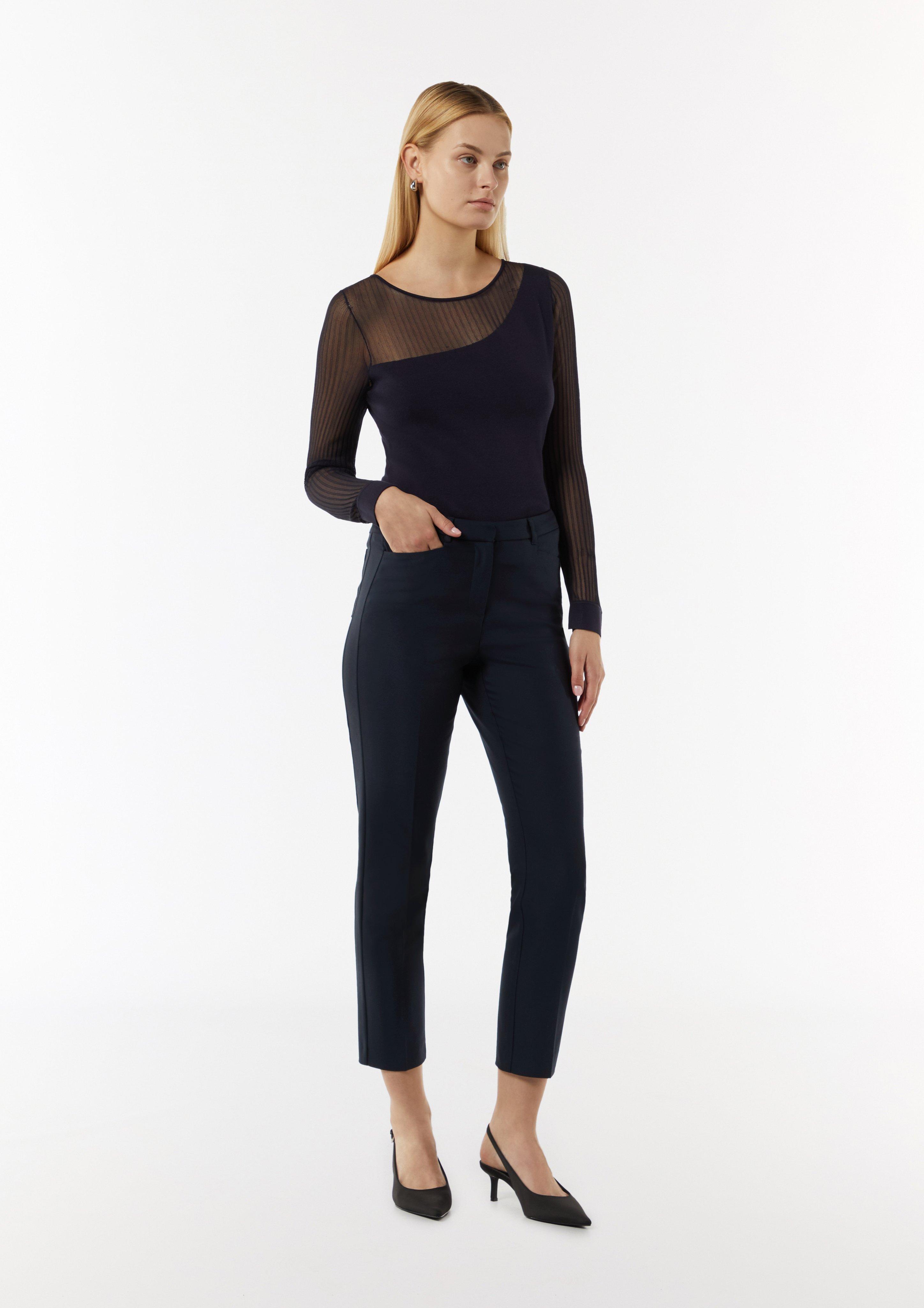 Schmale Stretchhose mit geschlitztem Saum - navy