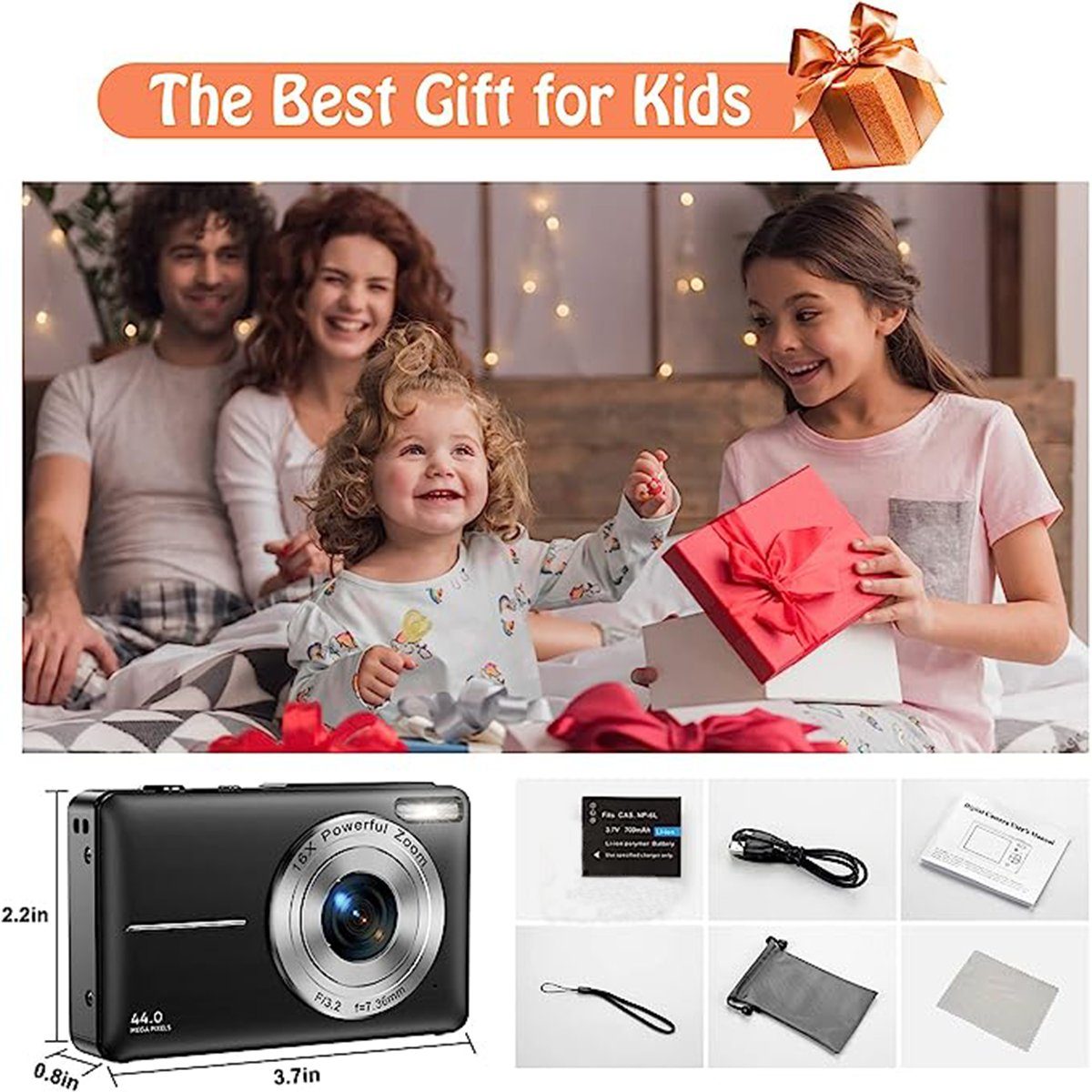 autolock Digitalkamera Fotokamera HD 1080P 44MP mit 16X Digitalzoom Kompaktkamera (Wiederaufladbare Kompaktkamera für Kinder Erwachsene Anfänger)