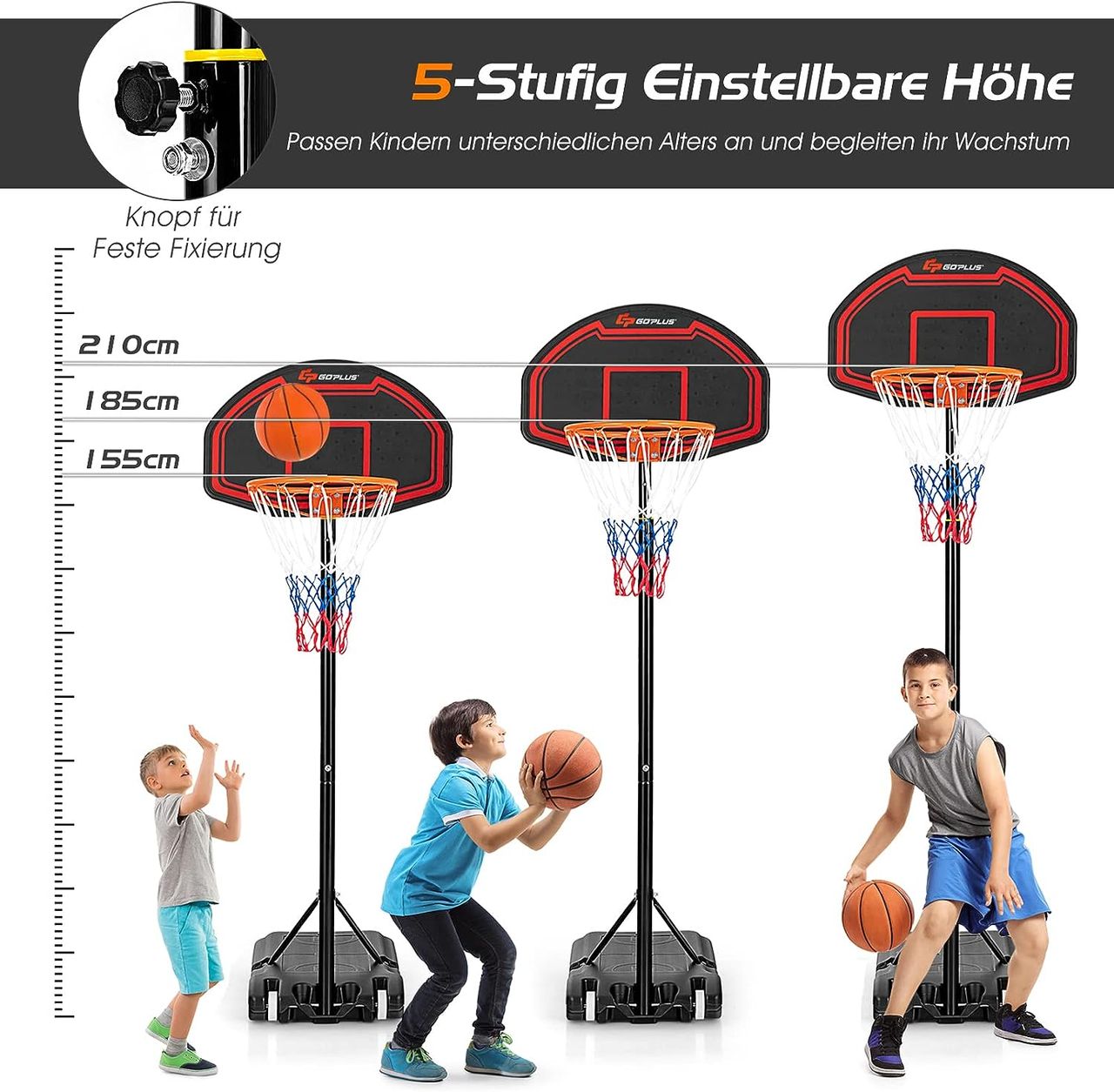 Costway Basketballständer 155-210cm höhenverstellbar