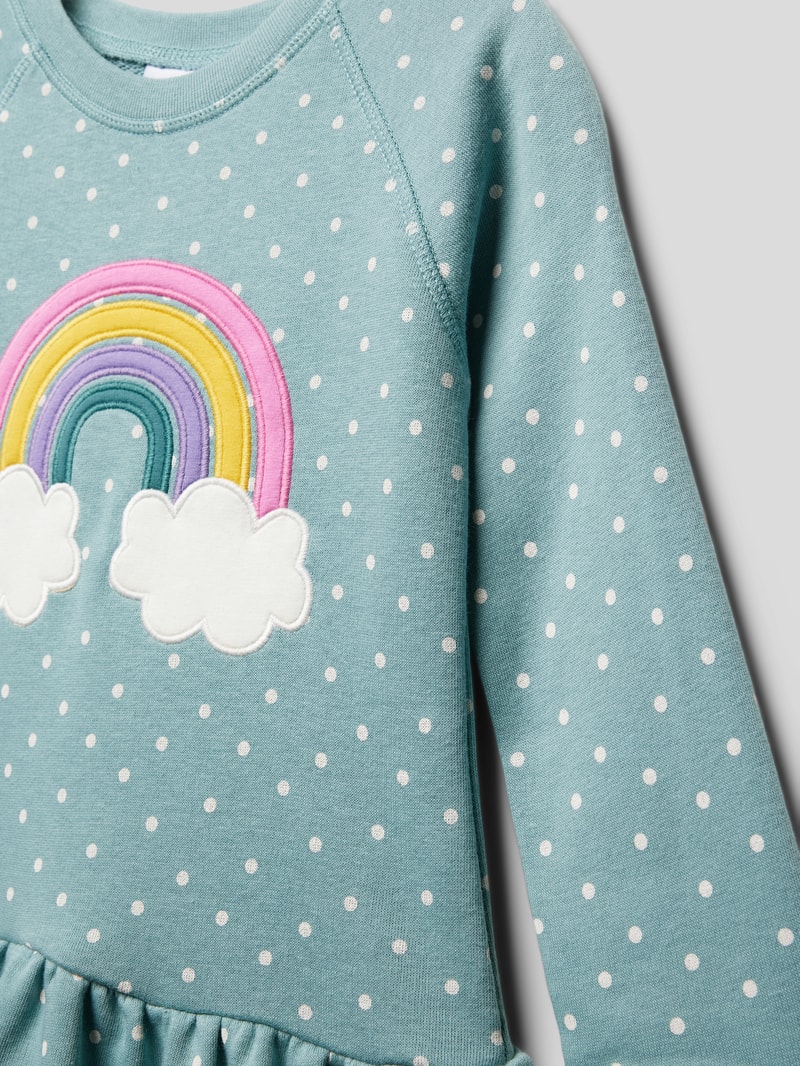 Knielanges Kleid mit Motiv-Stitching in helltürkis