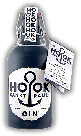 Hook Sankt Pauli Gin Tonflasche Hook Sankt Pauli Gin Tonflasche Eine Hamburger Idee - aus Liebe zum Gin entstanden. 0,5	 Liter - Vol 44%
