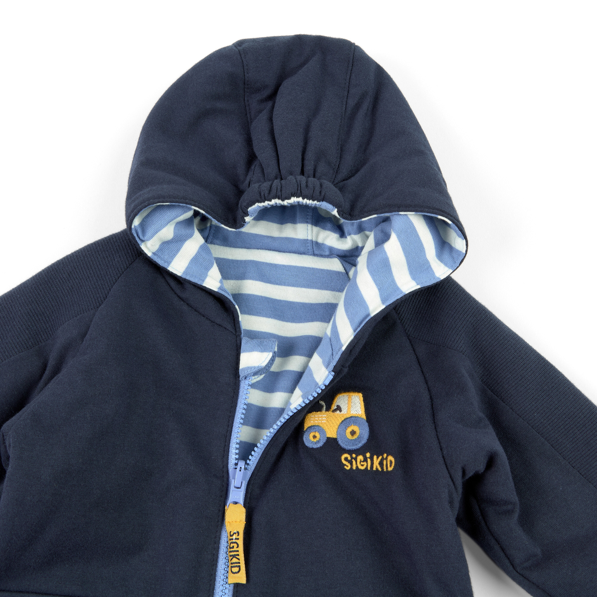 Wattierte Baby Wendejacke Traktor, dunkelblau und blau-w