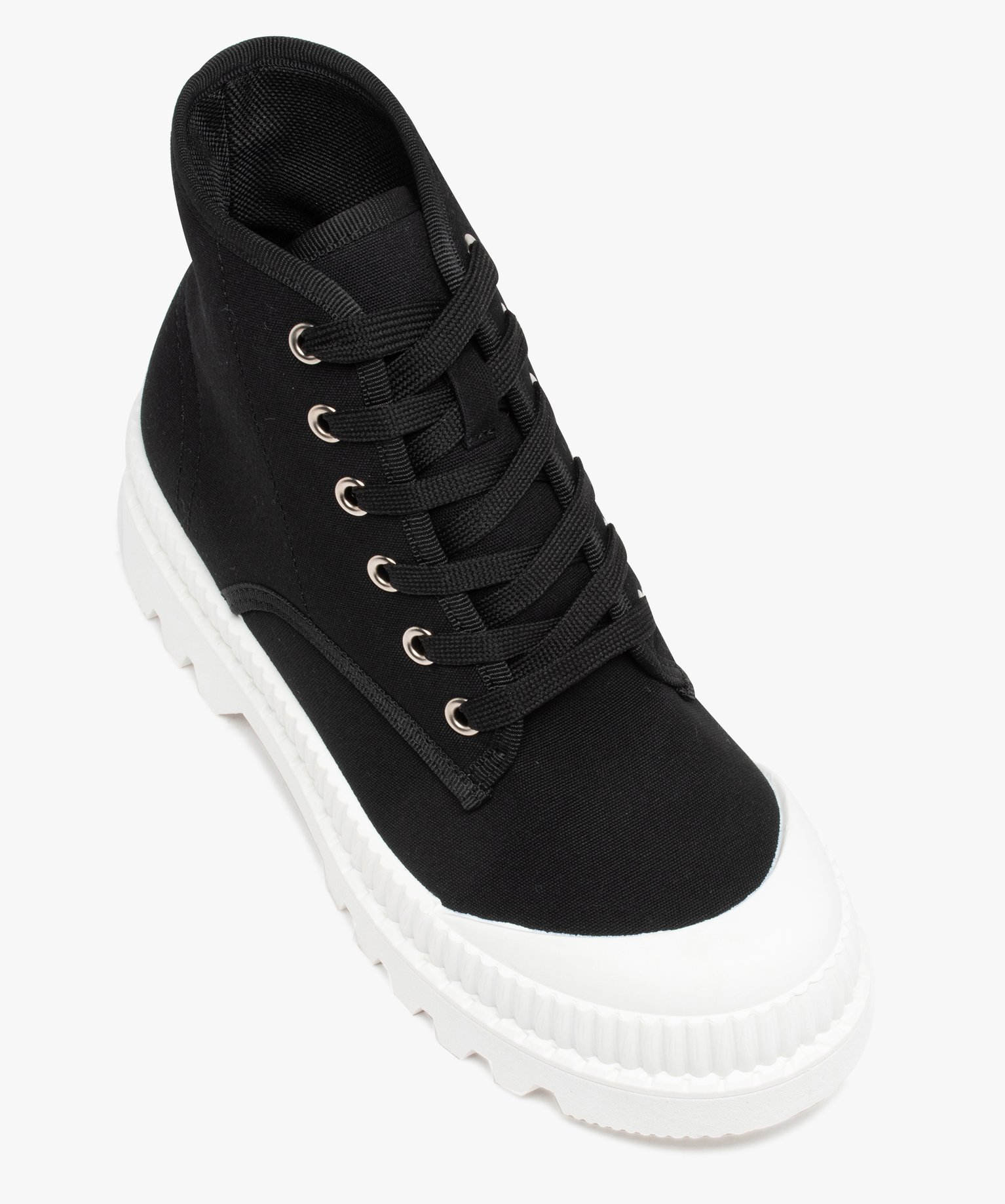 Baskets femme mid-cut en toile unie à semelle crantée noir | GEMO