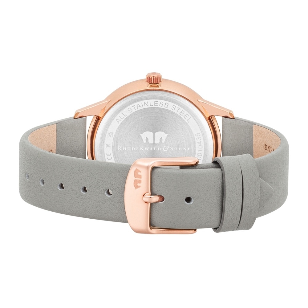 Rhodenwald & Söhne Multifonctions Amidala Or rose Cuir véritable en Gris Montre