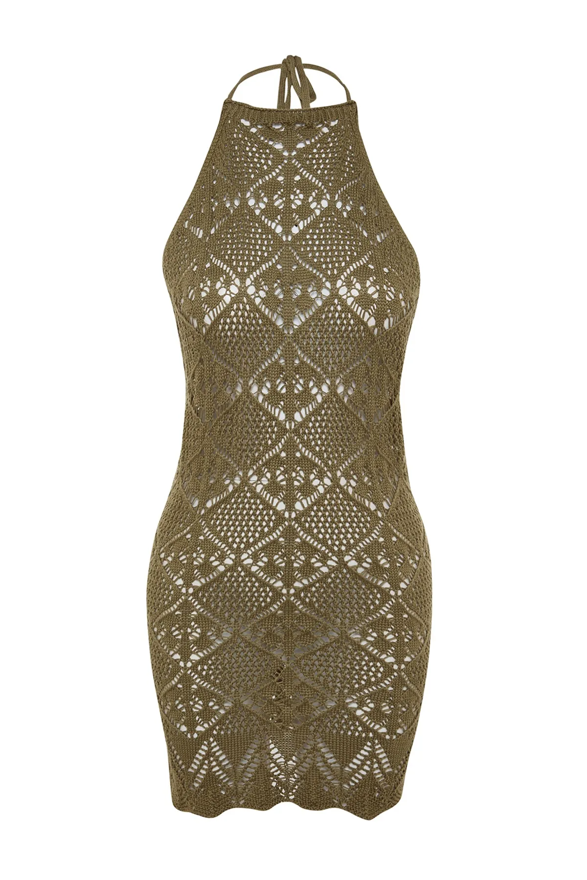 Trendyol Collection  Khakifarbenes, figurbetontes, gestricktes, rückenfreies Strandkleid im Strick-Look TBESS23EL00240