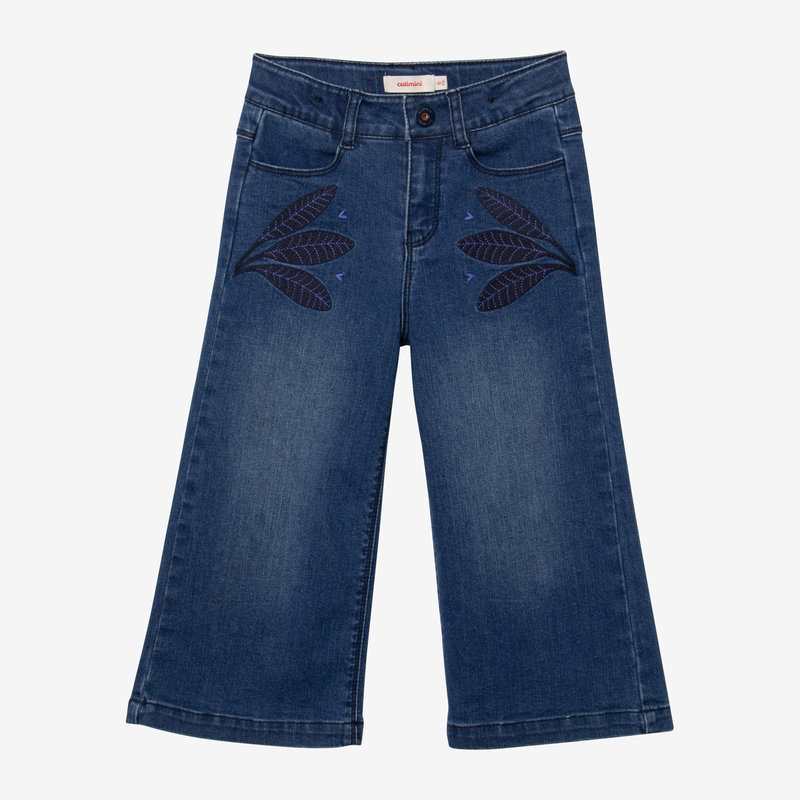 Jean fille large brodé bleu Catimini