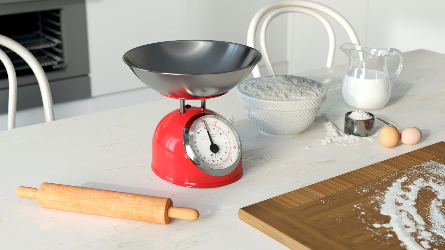 eta Küchenwaage STORIO rot ETA577790030 Retro, (2-tlg), analog, Ganzmetall-Design mit einer Edelstahlschale