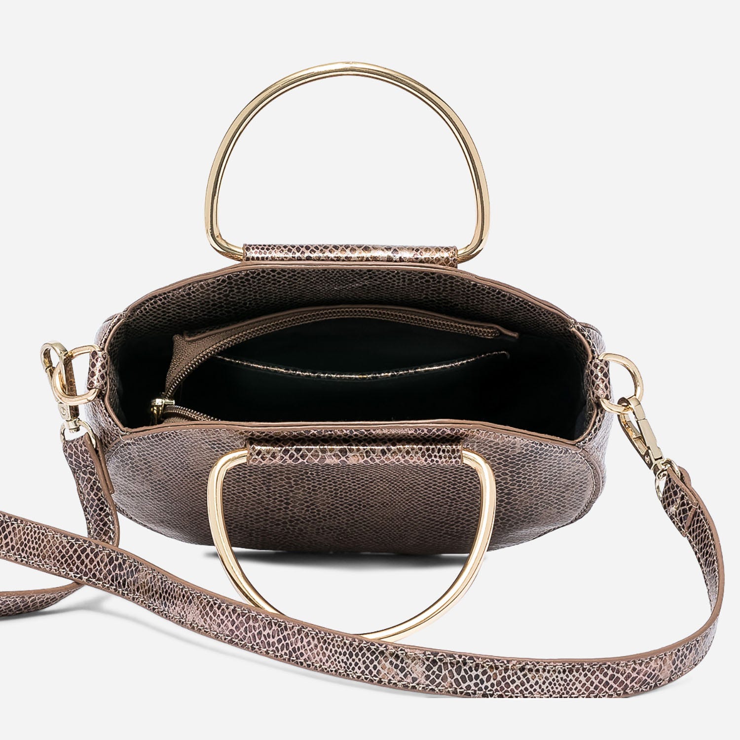 Sac à main taupe métallisé effet python