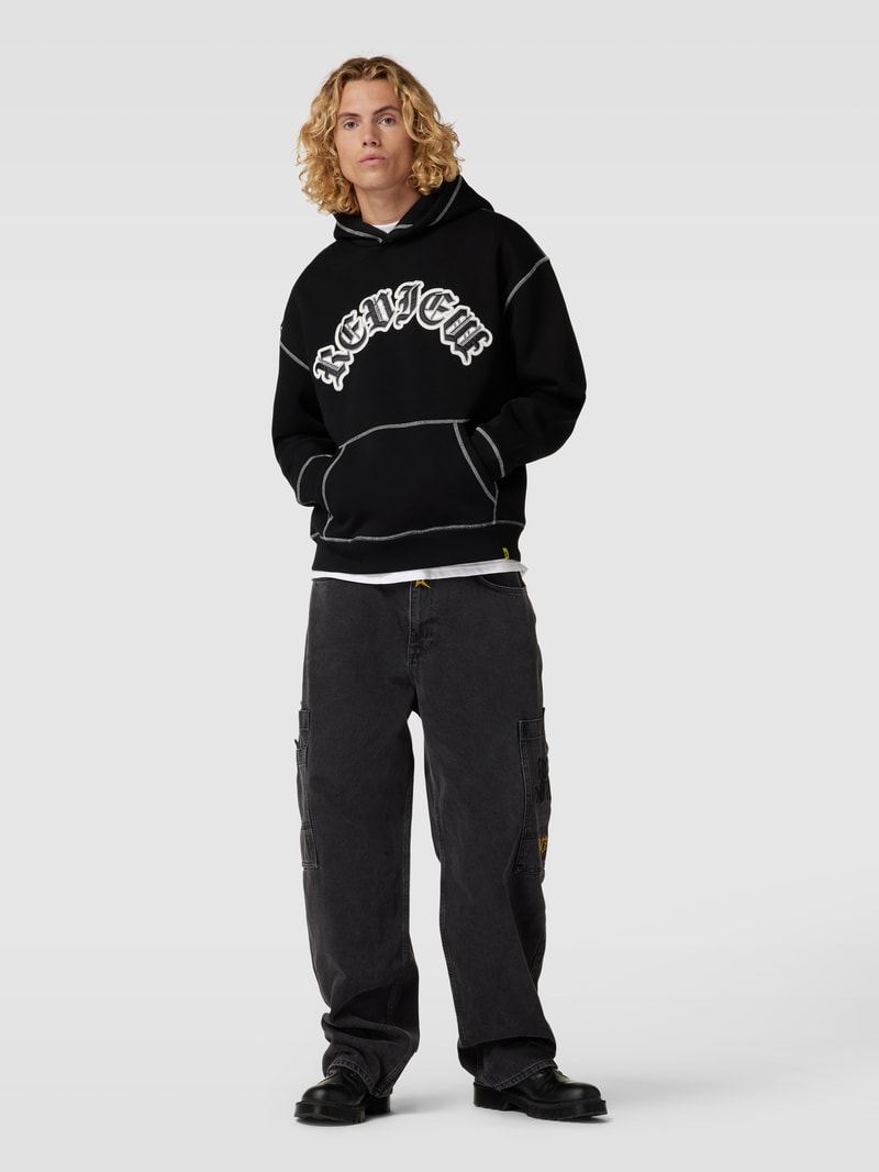 Hoodie mit Label-Stitching in schwarz
