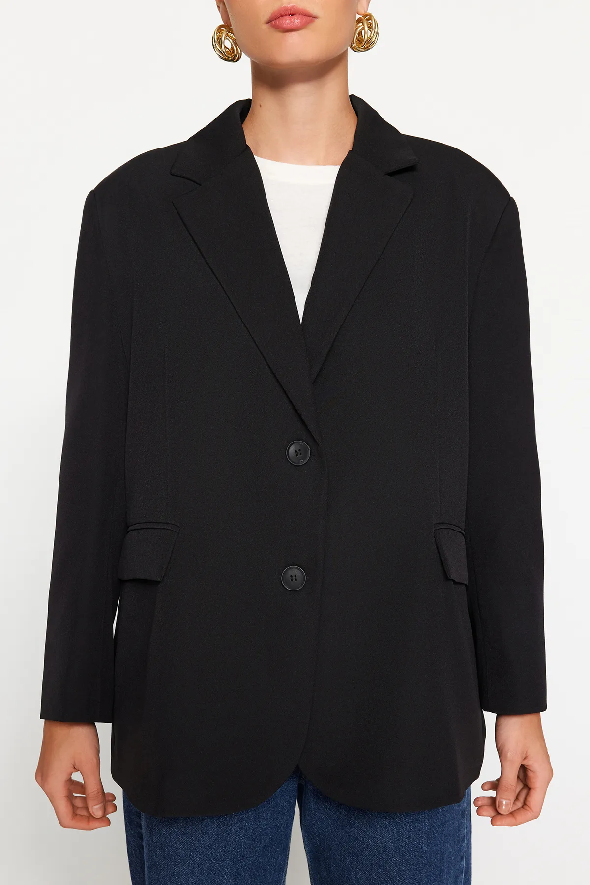 Trendyol Collection  Schwarzer gewebter Blazer in Übergröße TWOAW24BC00107