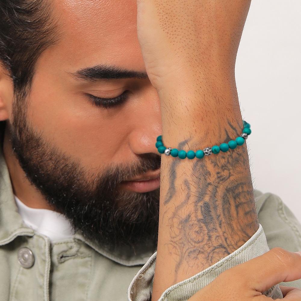 KUZZOI KUZZOI Bracelet Hommes perles avec howlite turquoise en argent sterling 925 Bracelet