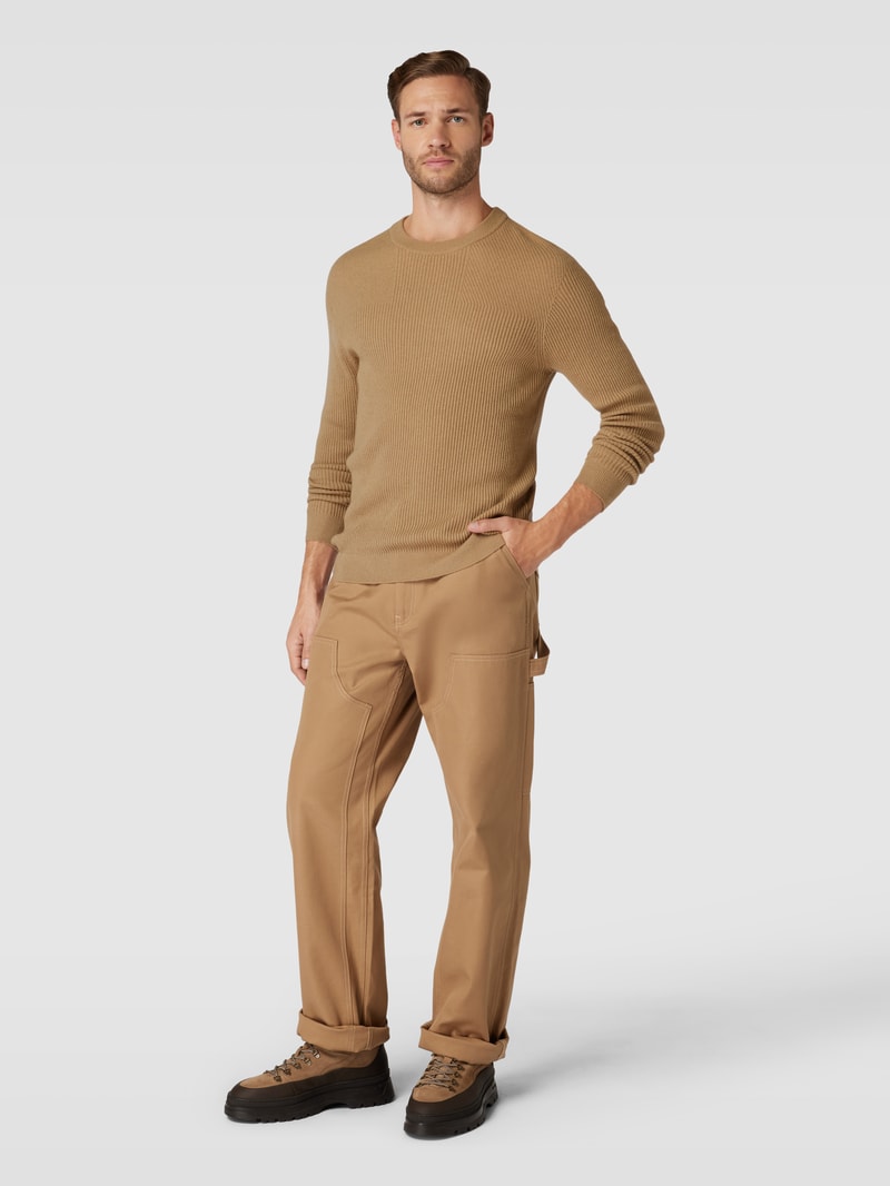 Strickpullover mit Rundhalsausschnitt Modell 'FLAAK' in beige