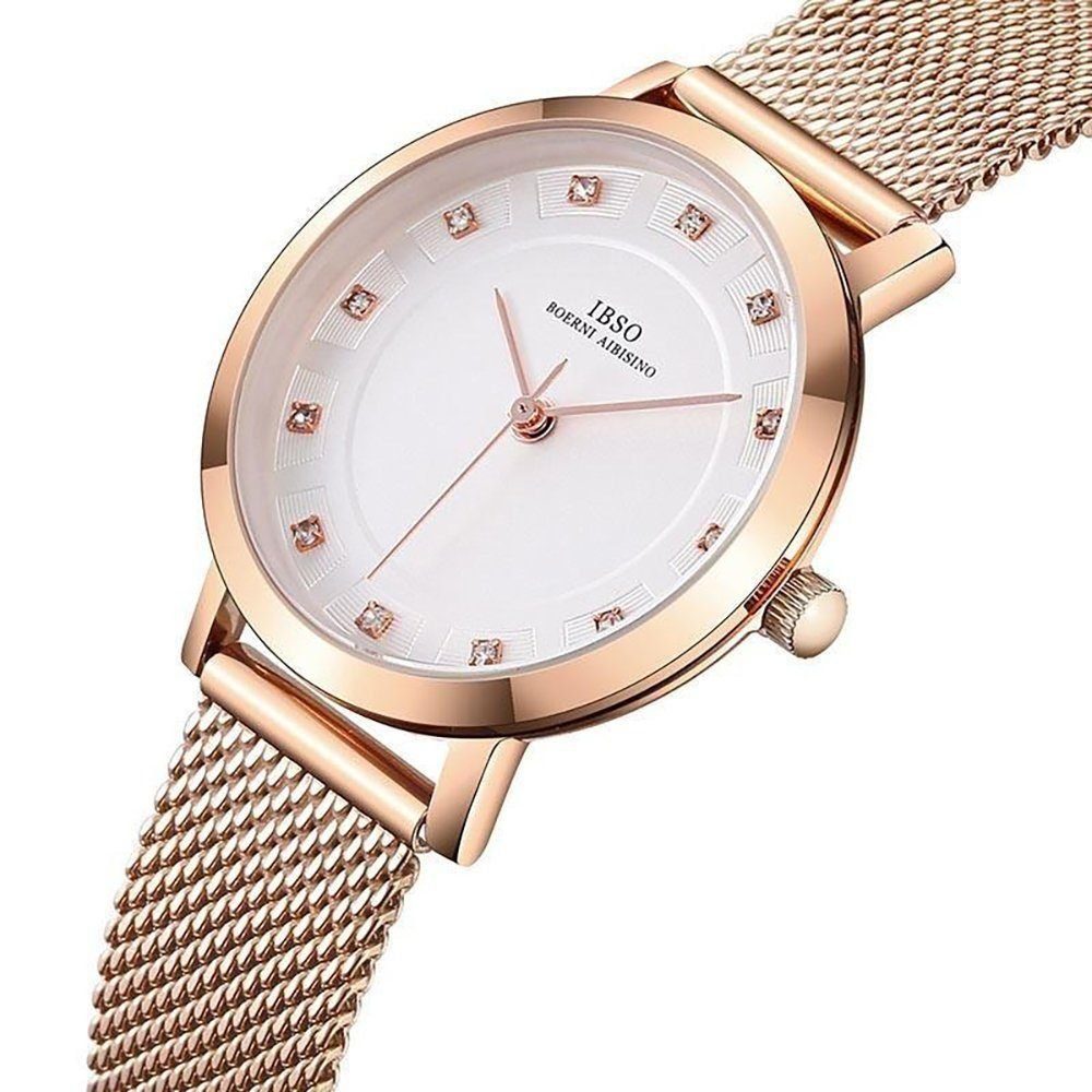 IBETTER Quarzuhr, Damen Quarzuhren, mit Schmuckarmband(Set, 4-tlg), mit Halskette, Ohrstecker & Anhänger Modeschmuck Set