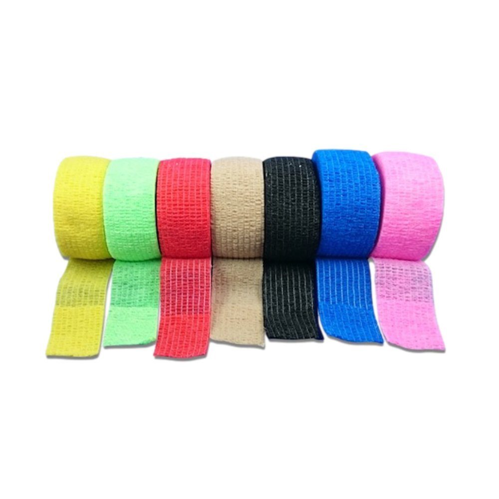 LisaCare Wundpflaster Selbsthaftende Fixierbinde - Fingerpflaster/Bandage (Farb-Mix, 7 St., Gelb, Rot, Beige, Blau, Schwarz, Neongrün & Neonpink / 2,5cm x 4,5m), Schnelle Wundversorgung!