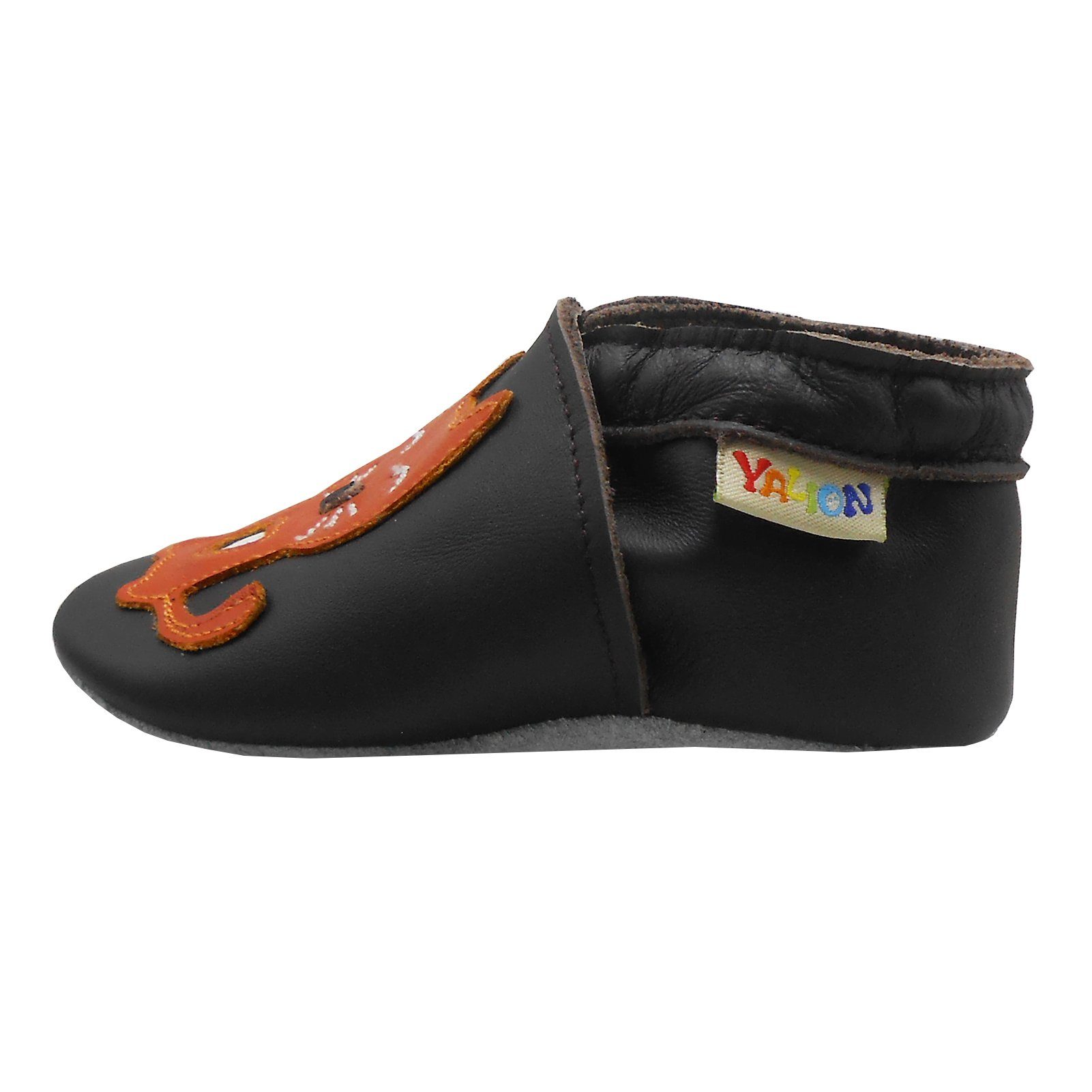 Yalion Weiche Leder Lauflernschuhe Hausschuhe Lederpuschen Katze Schwarz Krabbelschuh