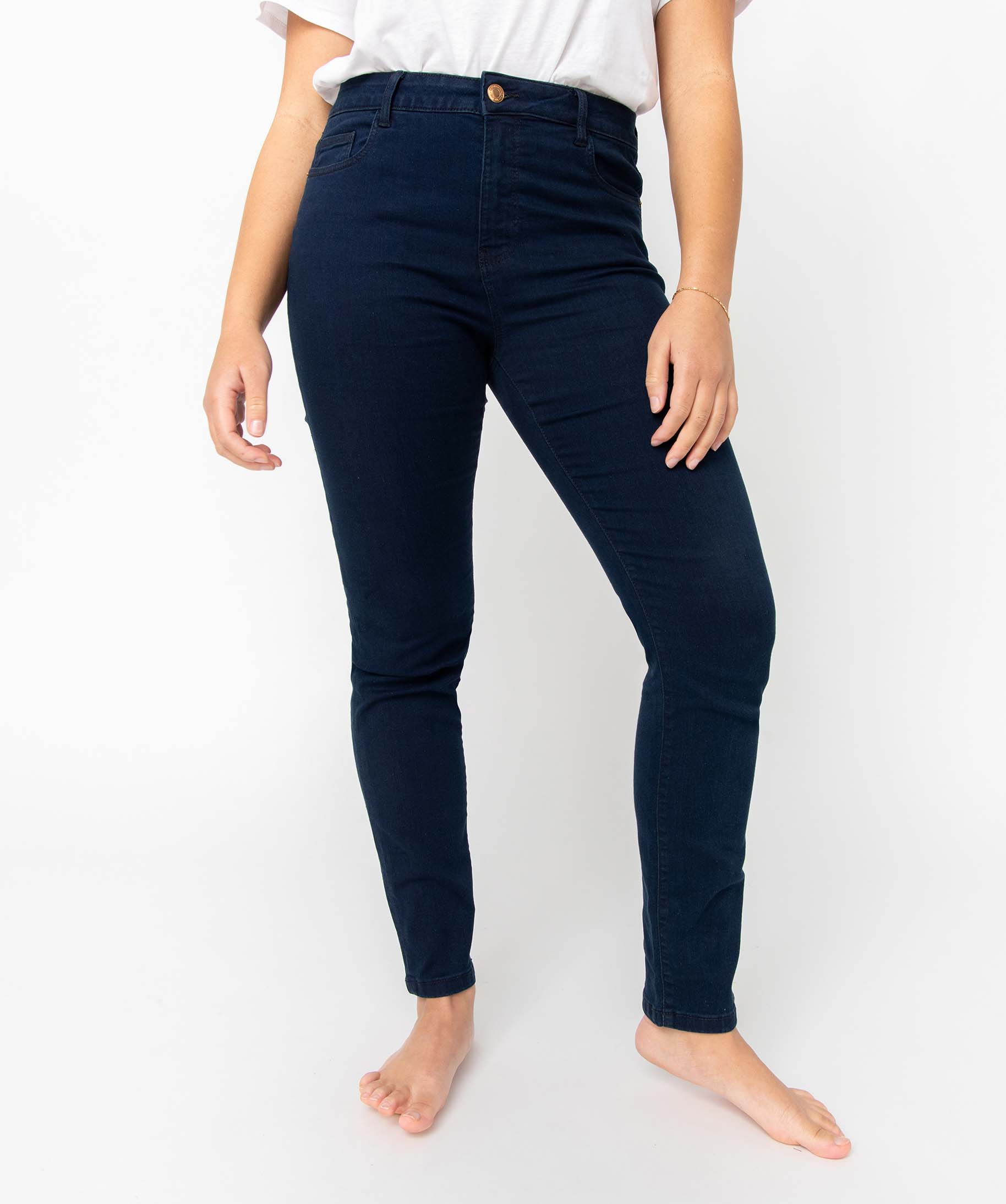 Jean femme coupe Slim taille haute extensible blue black | GEMO