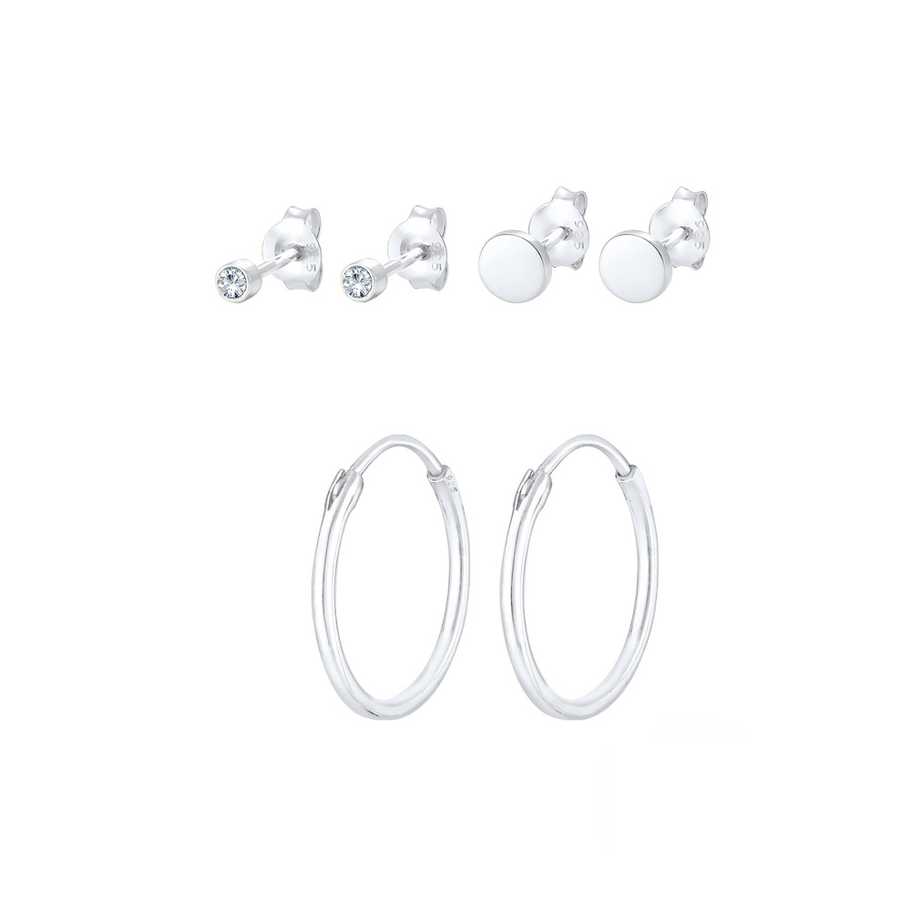 Elli Elli Boucles d'Oreilles Basic Set Cristaux Femme - (925/1000) Argent Boucles d'oreilles