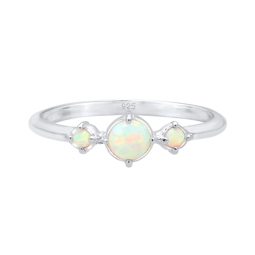 Elli Elli Bague Femmes Bande Géo Vintage Tendance avec Opale Synthétique en Argent Ste Bague