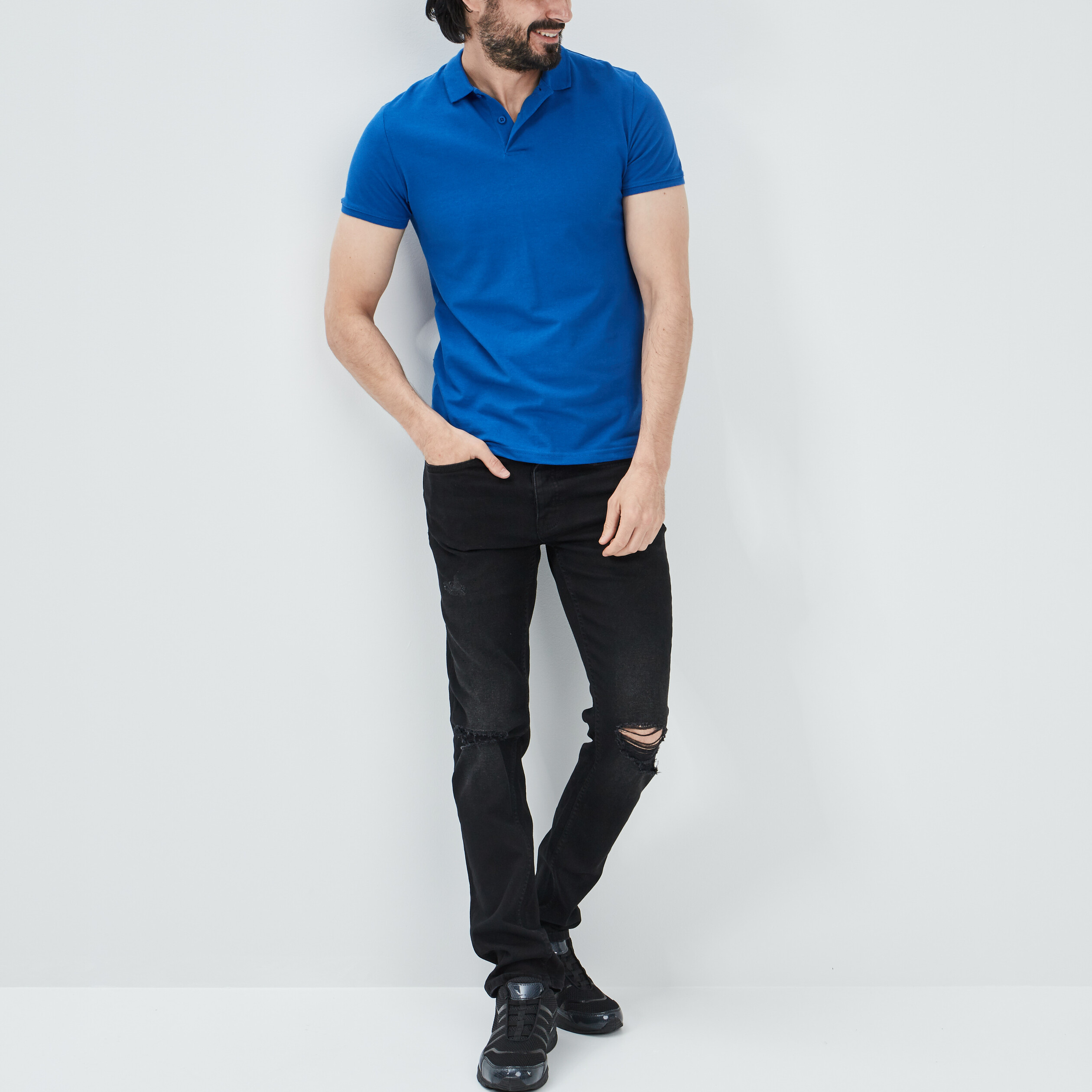 Polo en coton manches courtes bleu roi homme | La Halle