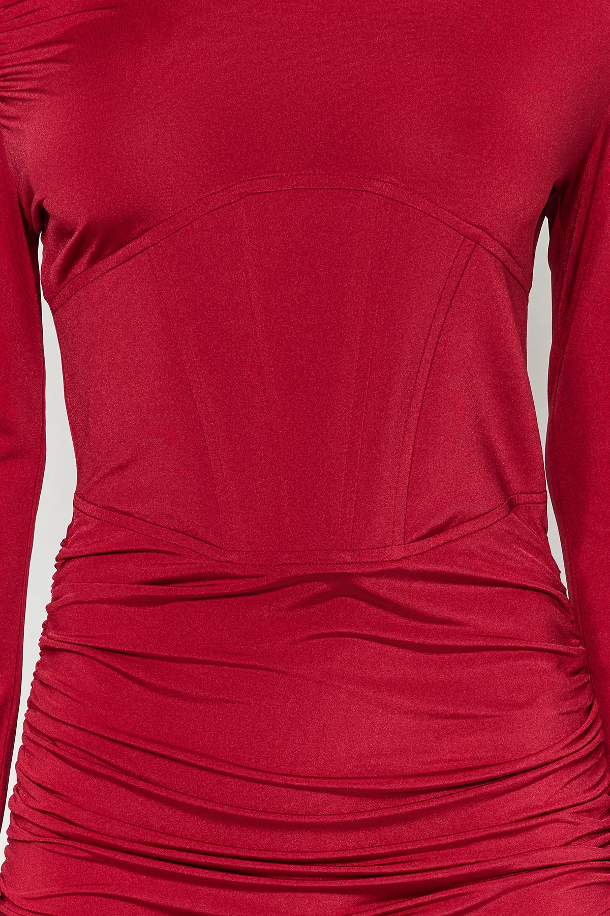 Trendyol Collection  Burgunderfarbenes, tailliertes, gestricktes Korsett mit detailliertem, elegantem Abendkleid TPRAW24EL00053