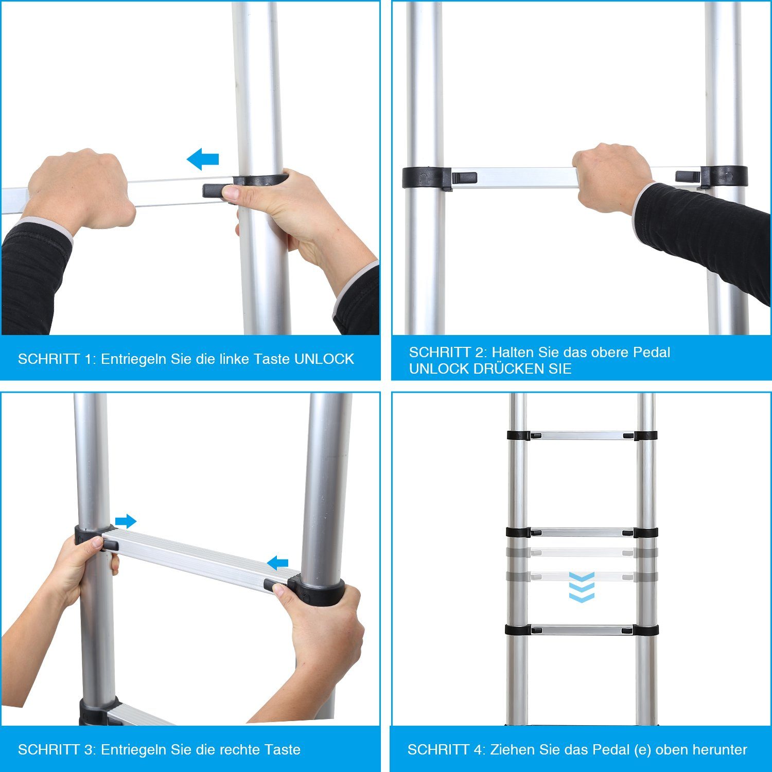 Gimisgu Teleskopleiter Teleskopleiter Alu 2.6m-5m Ausziehleiter Anlegeleiter