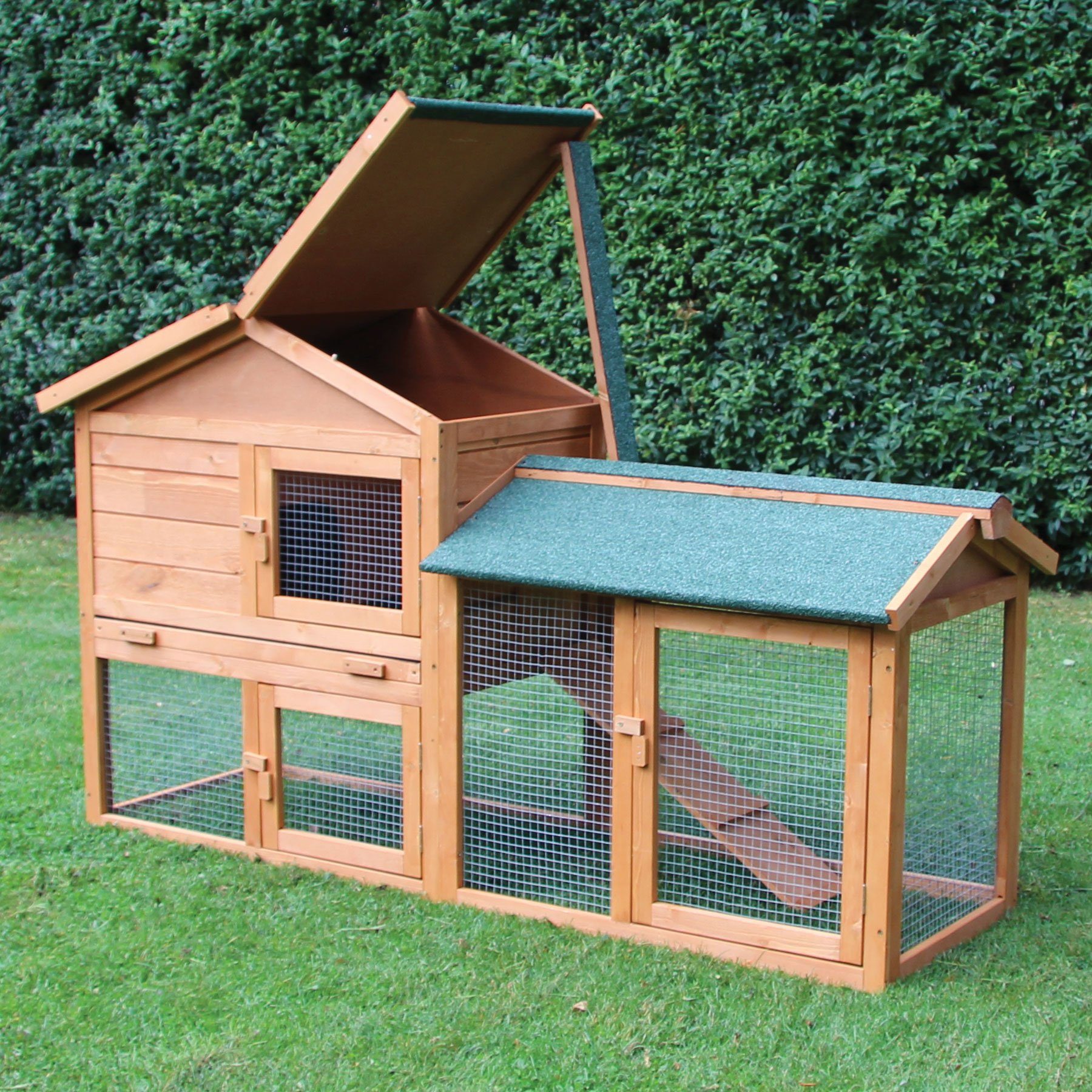 NYVI Kleintierstall Hasenstall für Draußen XXL Kleintierstall mit Freilauf Auslauf Gehege, 146x52x86cm Natur - Outdoor Hasenkäfig Winterfest - Kleintierkäfig